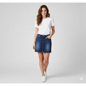 Gap Dark Wash Denim Mini Skirt 5 Pocket Front Button Zip Classic Blue Casual 8